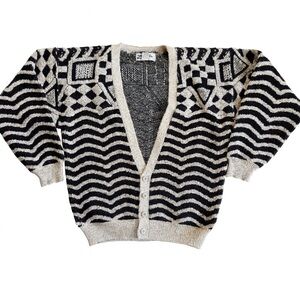 Vintage 1980s Zeppelin New Wave Abstract Gen X Retro Cardigan Sweater Size‎ M